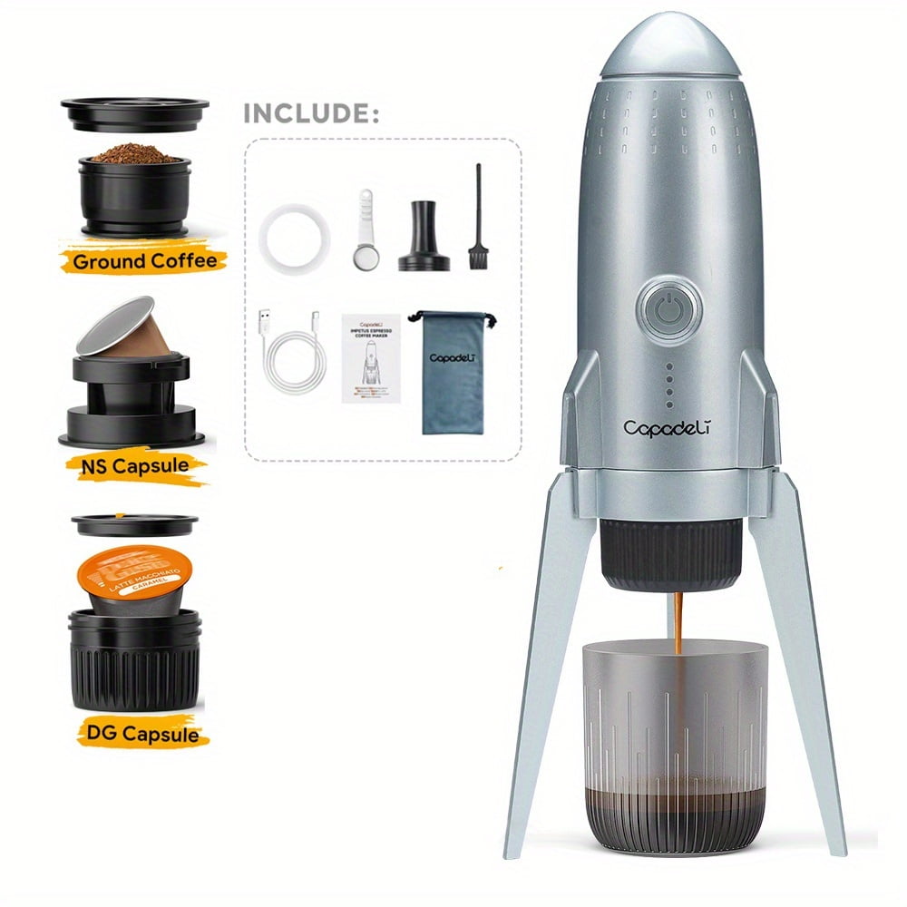 3-in-1 Portable Electric Espresso Machine Travel Coffee Maker For Camping Self-Heating Compatible With Ground Coffee & DOLCE GUSTO & NES Original Capsule Pods