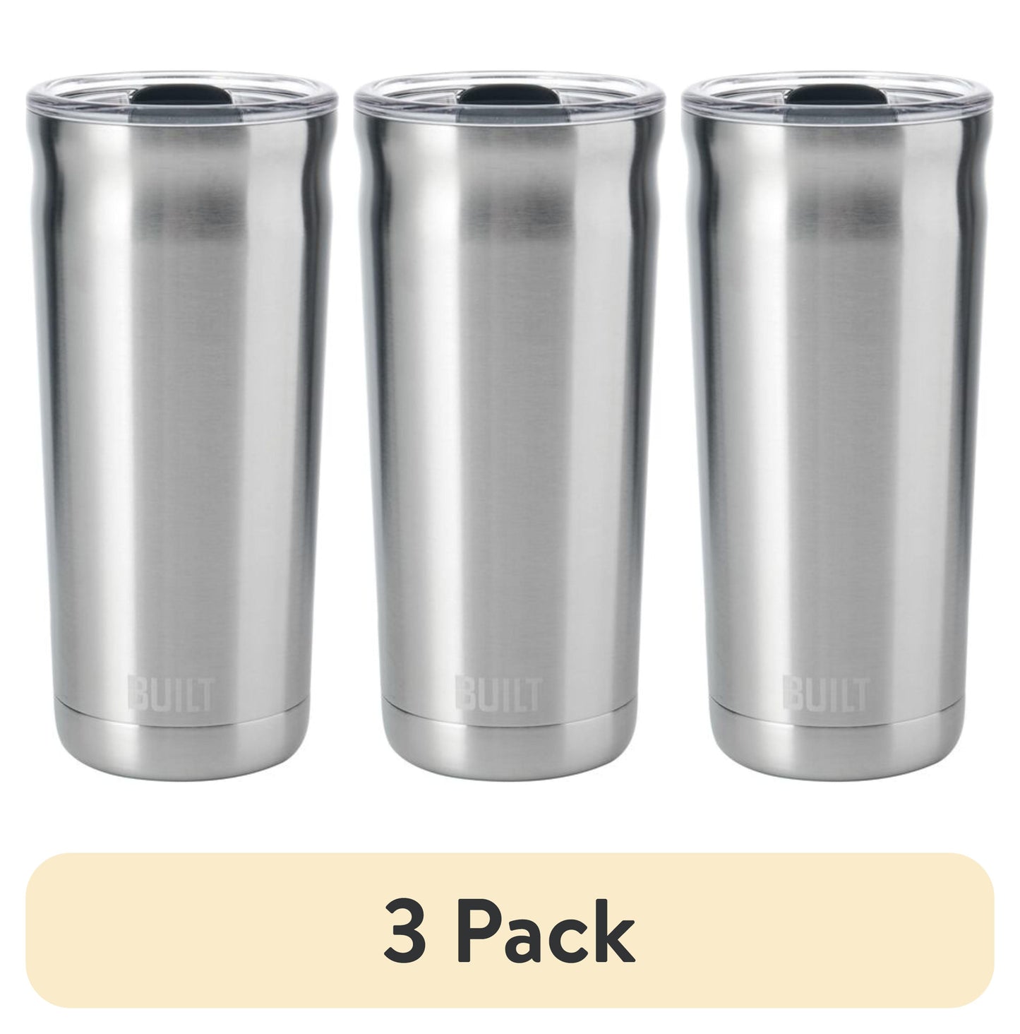 (3 pack) BUILT Torrent 20 oz Double-Wall Insulated Stainless Steel Tumbler Water Bottle, Stainless Steel