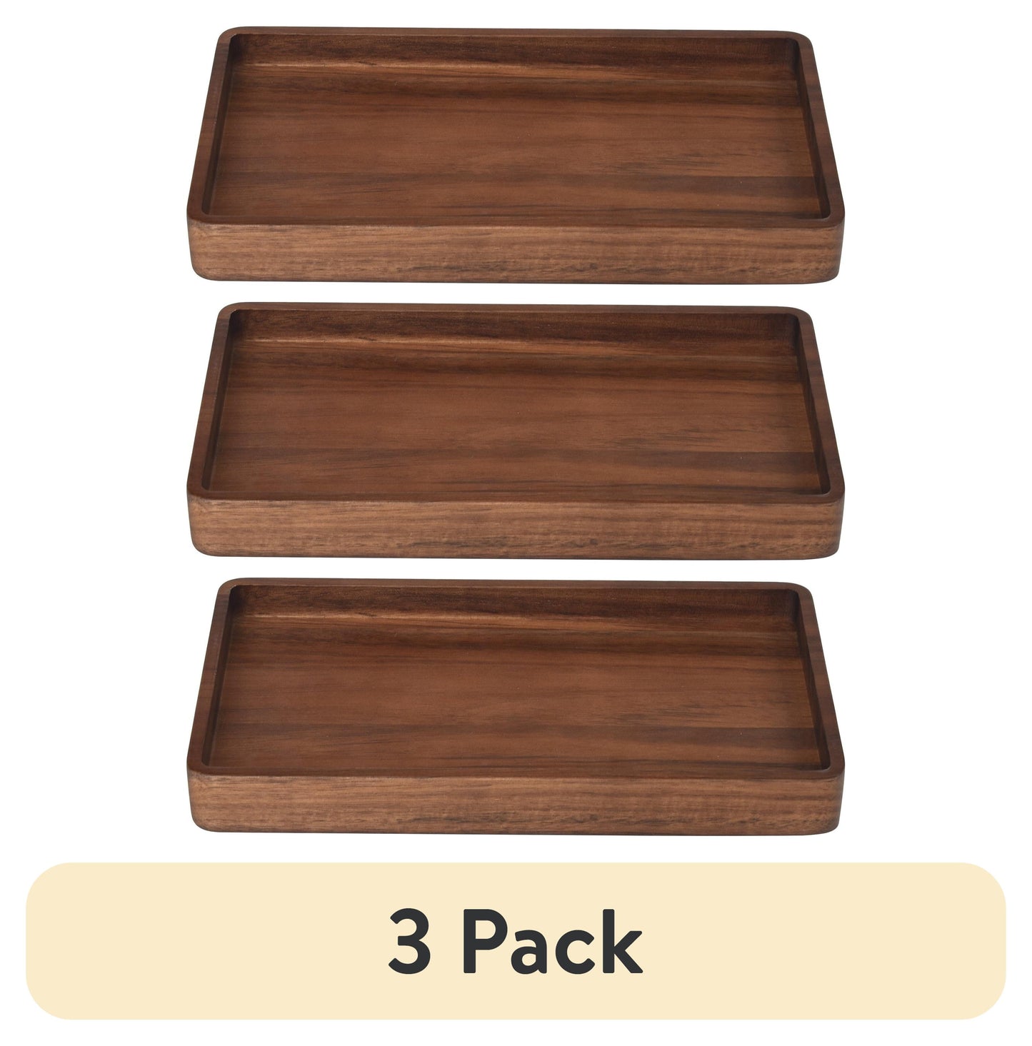 (3 pack) Better Homes & Gardens Acacia Wood Tray Organizer, Walnut