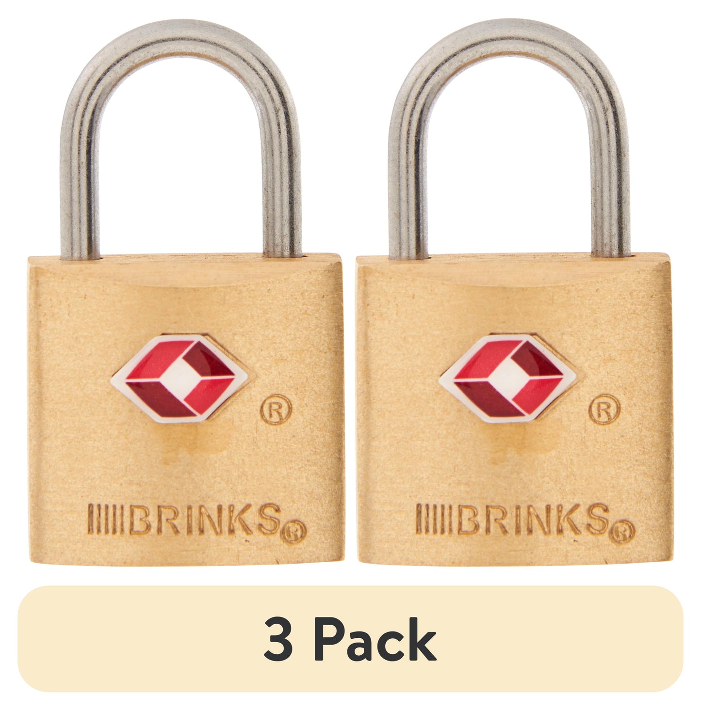 (3 pack) Brinks Solid Brass 22mm TSA Travel Keyed Padlock with 1/2in Shackle, 2 pack