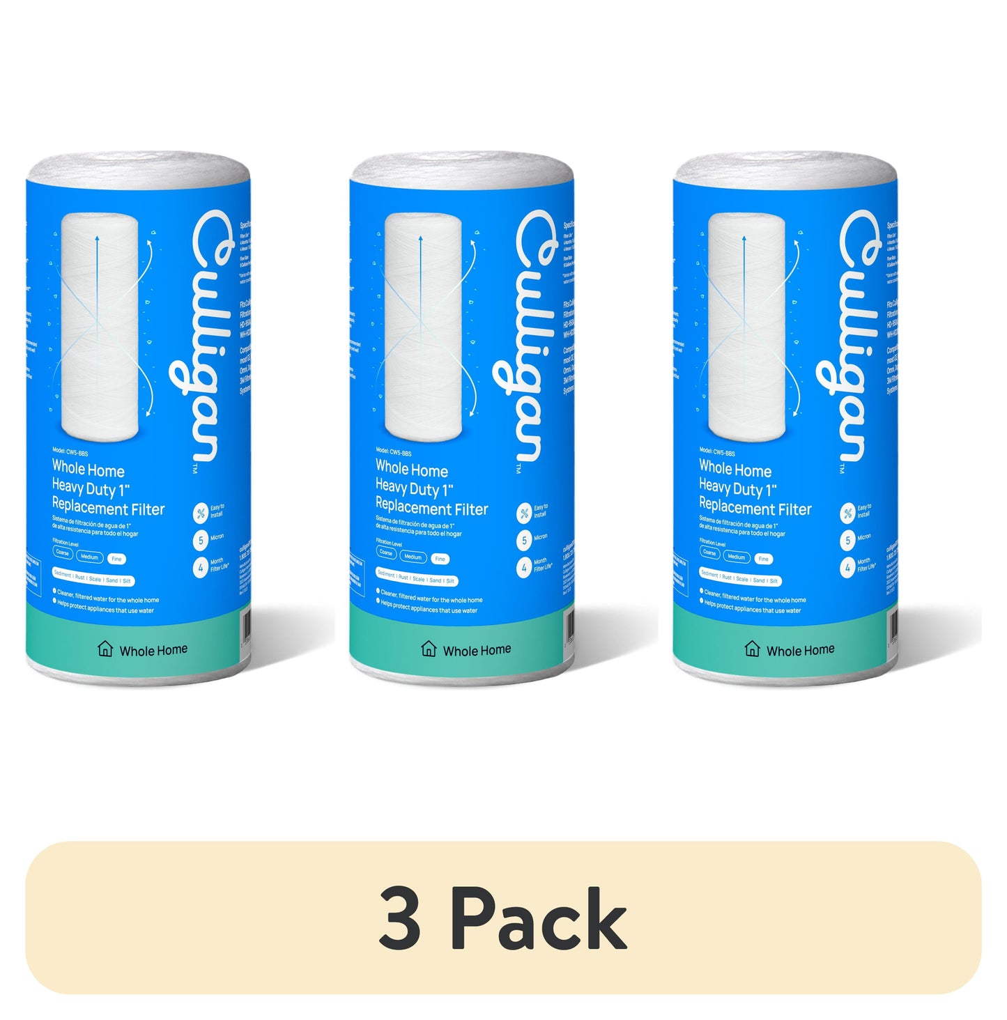 (3 pack) Culligan CW5-BBS Whole Home Heavy Duty 1" Water Filter Replacement, Extra Fine