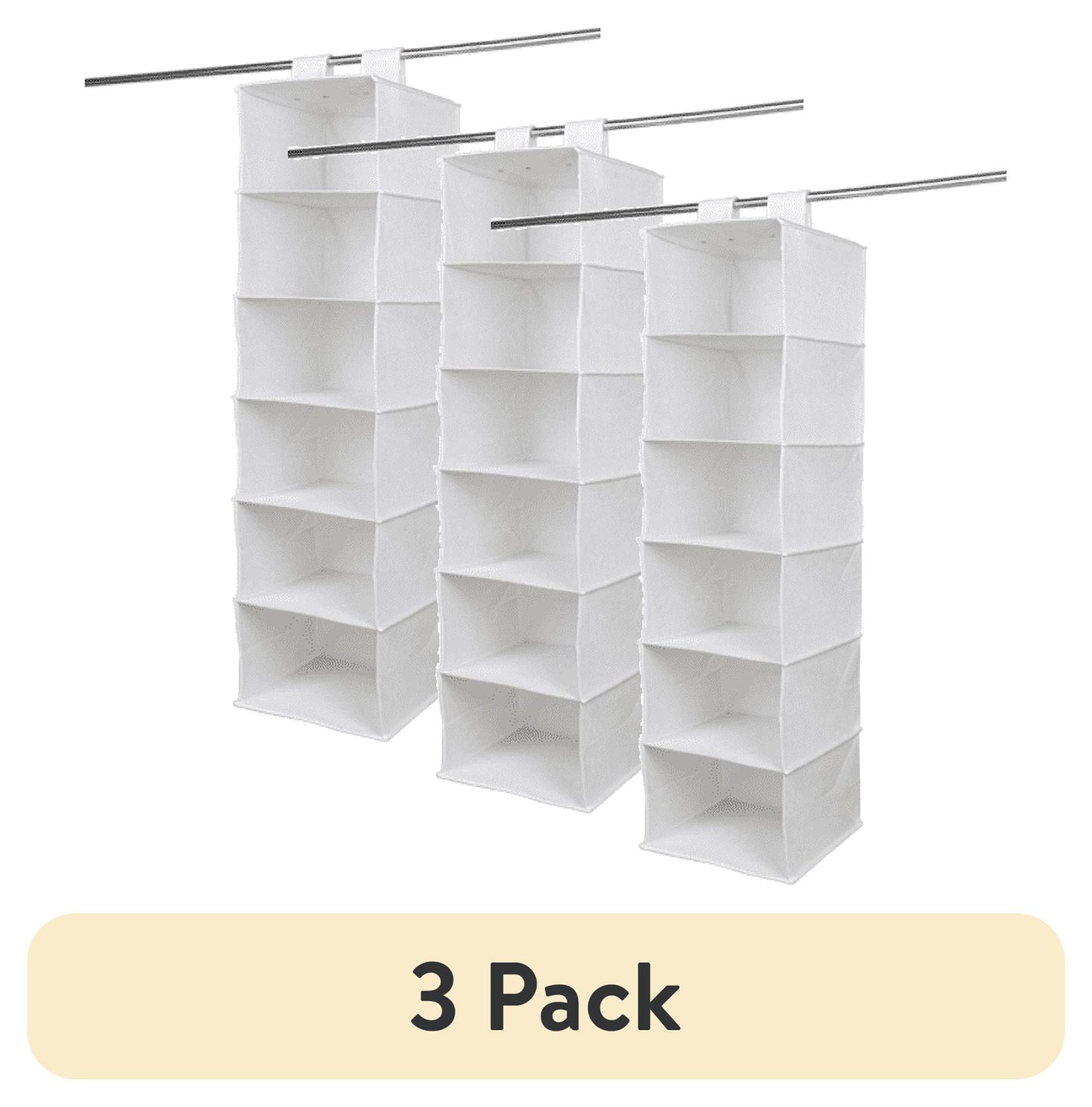 (3 pack) Mainstays Organizador Colgante de Clóset de 6 Repisas de Tela No Tejida, Divisores de Repisa, Blanco Ãrtico