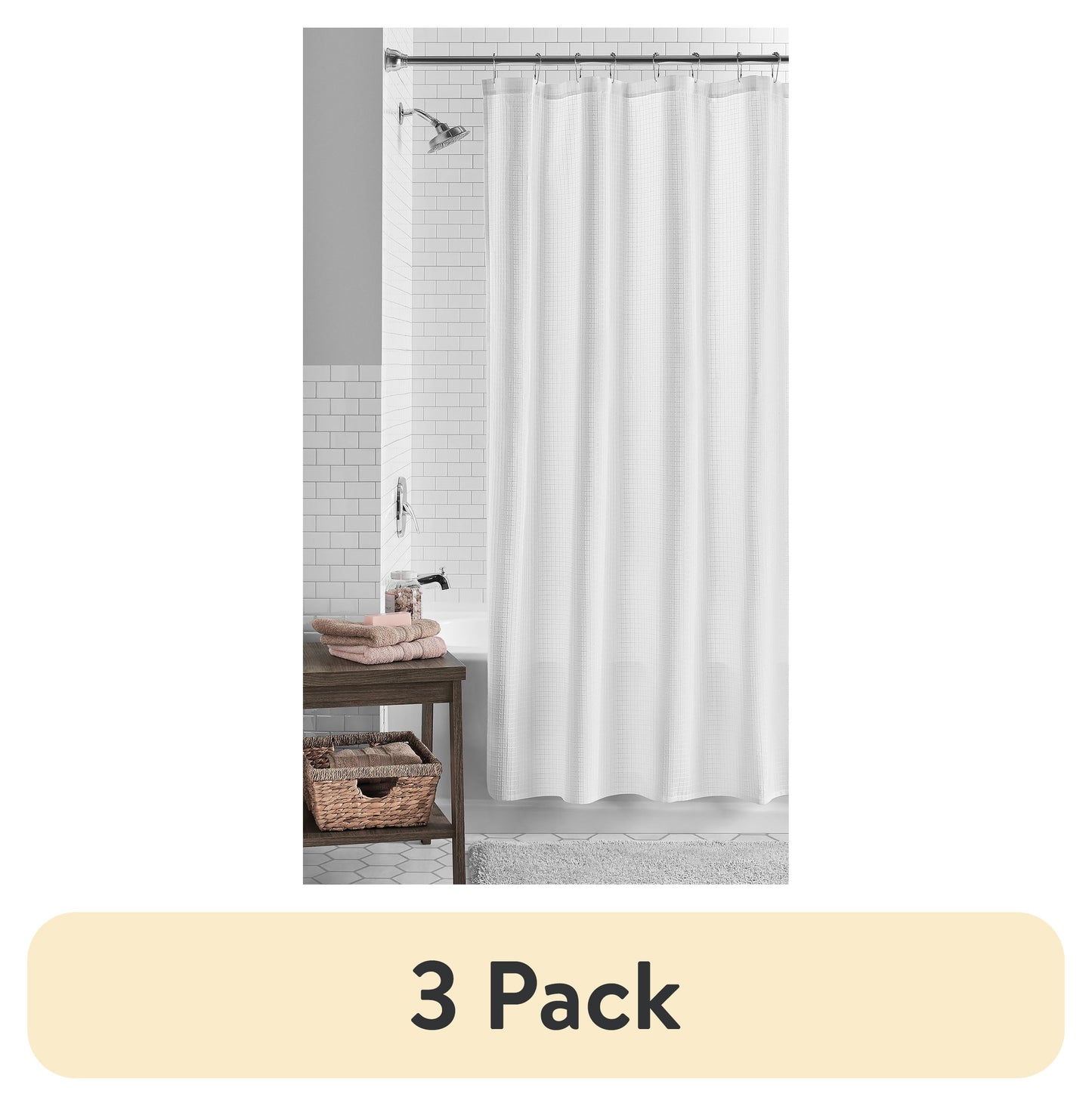 (Paquete de 3) Cortina de Ducha de Tela Ecológica con Tejido de Waffle Mainstays, con Poliéster Reciclado, 72†x 72â€, Blanco