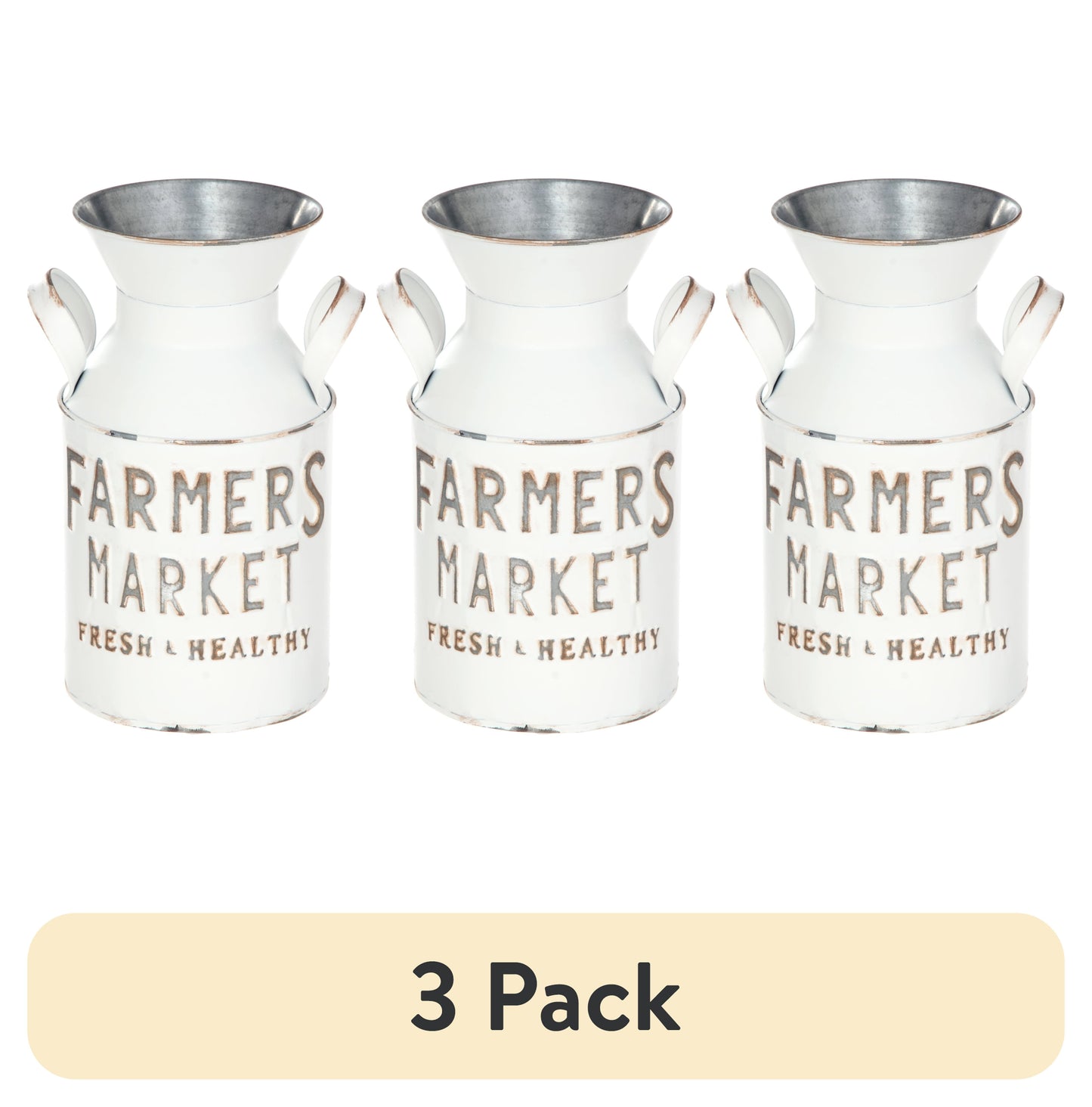 Mainstays Farmers Market Metal Milk Jug Décor with Handles, White, 10.4" H