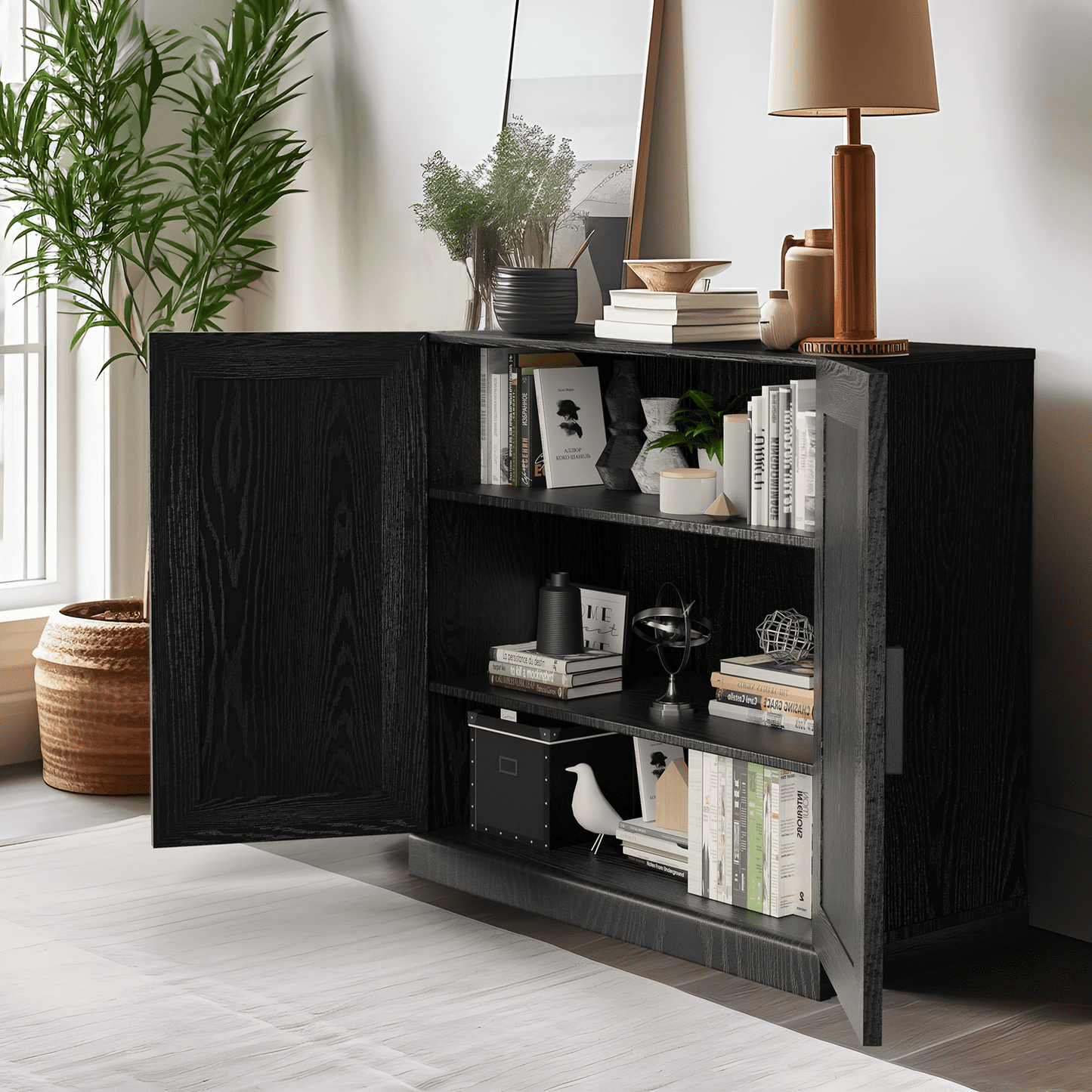 MAYEERTY 31" Wood Display Cabinet Storage Cabinet DIY Combination Cabinets with Glass Door, Natural Wood
