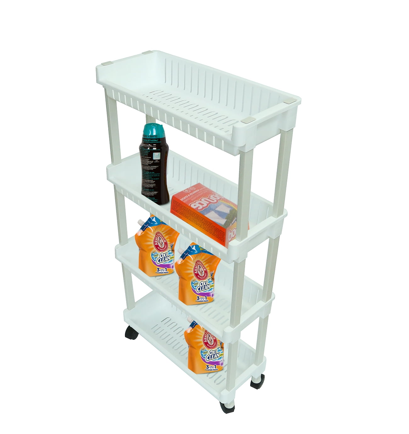 35" Slim Slide Out Storage Cart Tower for Laundry, Bathroom, or Kitchen By Trademark Innovations