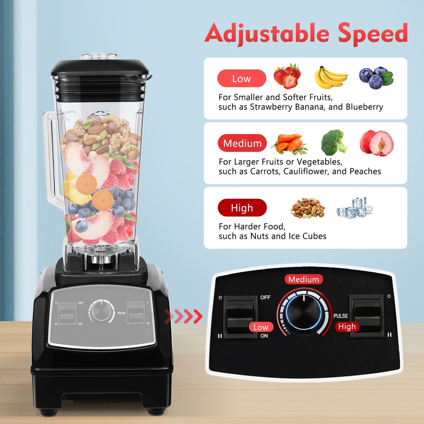 3HP 2L Heavy Duty Commercial Blender Mixer Juicer Professional Power Blender for Family or Restaurant
