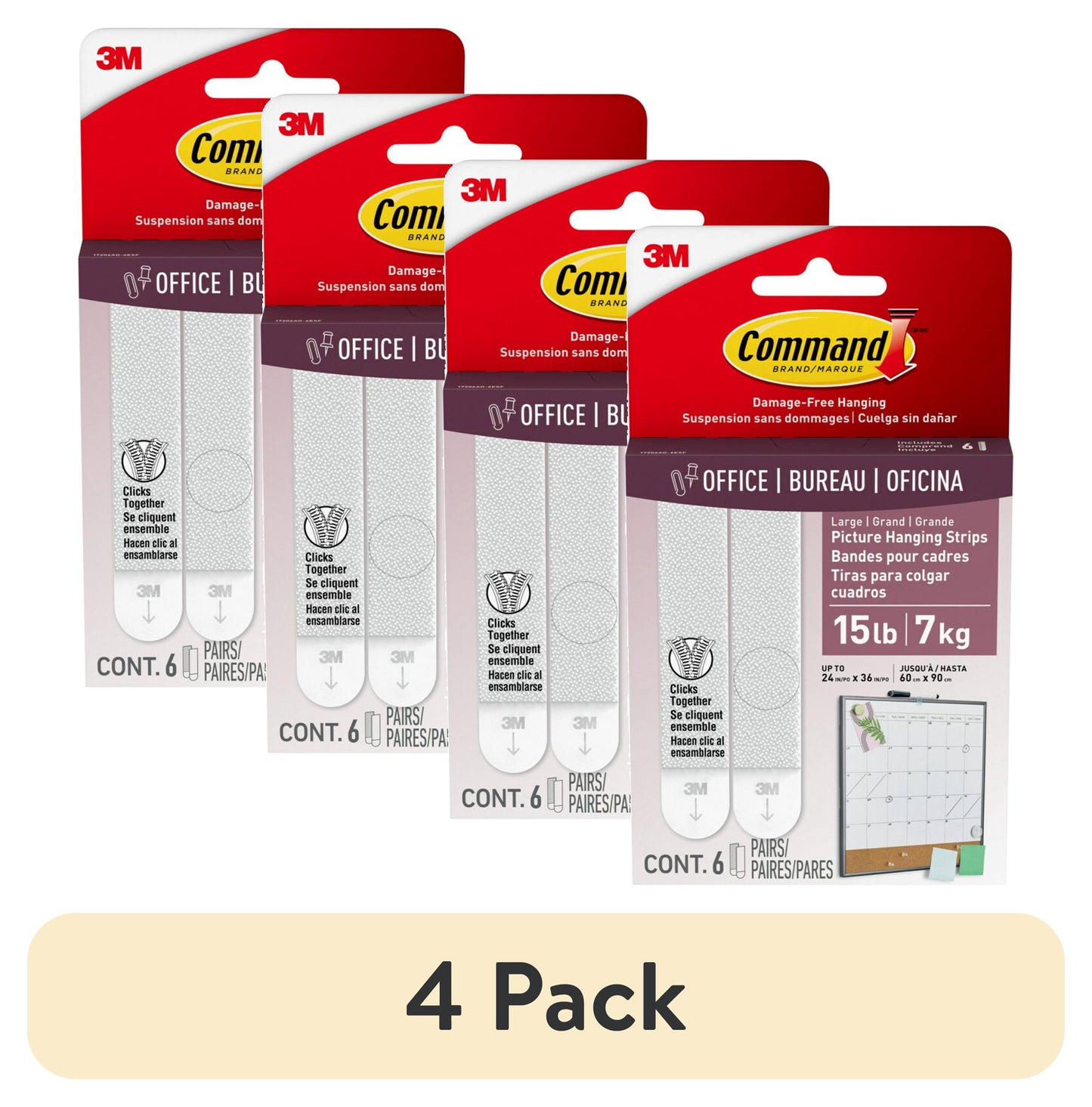 Command Ganchos Grandes para Fotos, Soporta 15 lbs, Blanco, Colgar sin Daños, 6 Pares de Tiras Adhesivas