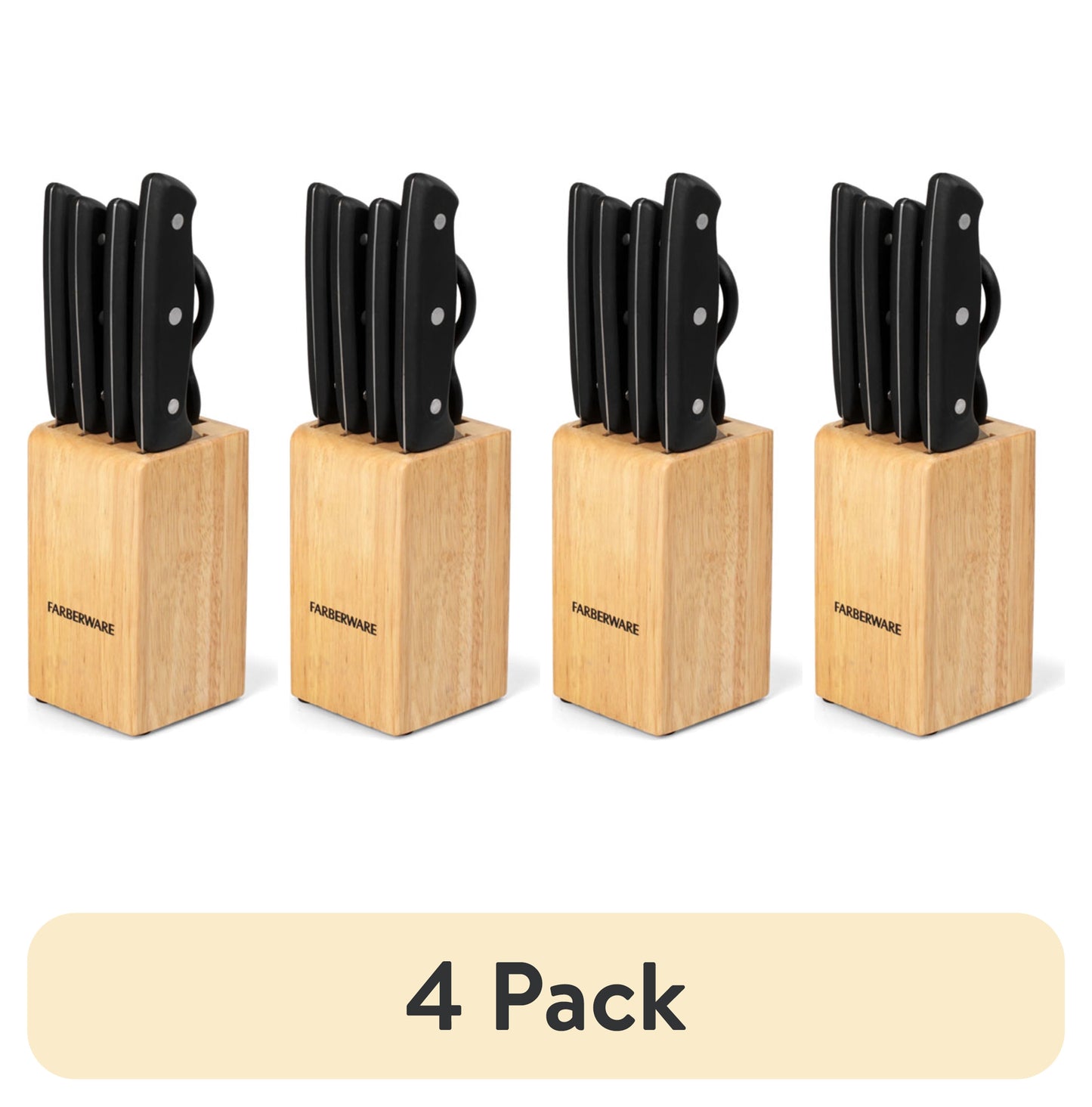 (4 pack) Farberware Classic Stainless Steel 6-Piece Tripe-Riveted Knife Set with Black Handle