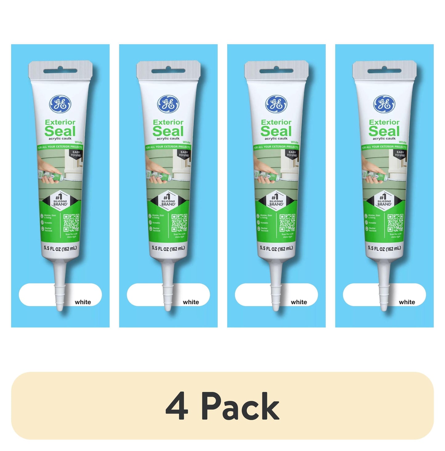 (4 pack) GE Exterior Seal Window & Door, Pack of 1, White 5.5 oz Tube