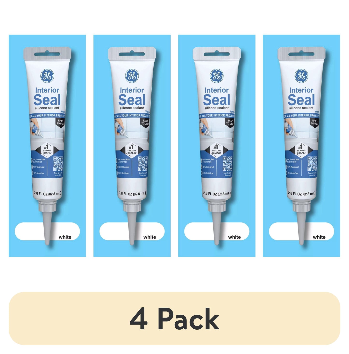 (4 pack) GE Sellado Interior Cocina y Baño, Paquete de 1, Tubo Blanco de 2.8 oz