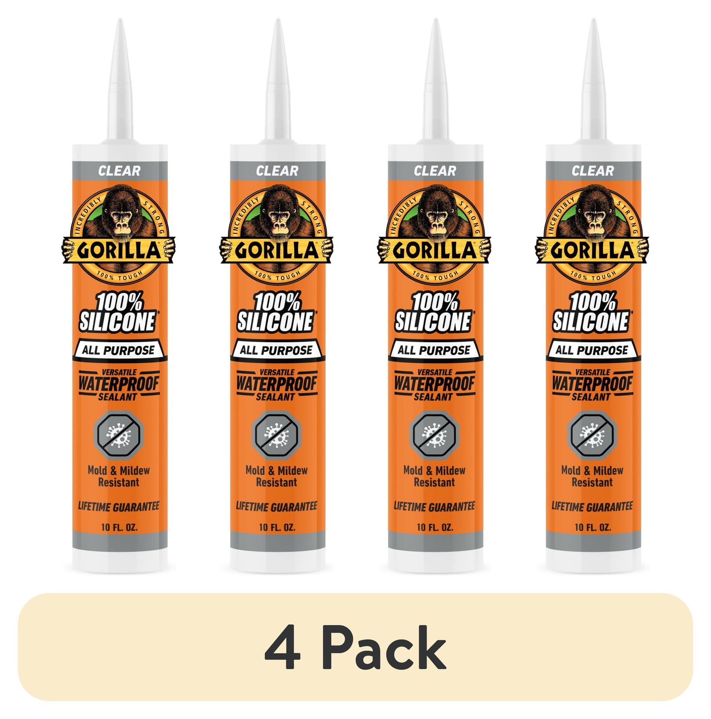 Gorilla Waterproof Caulk & Seal Silicone Sealant, 10oz Cartridge - Clear Caulking Sealant for Kitchen, Window, Bath, Marine, Door and More