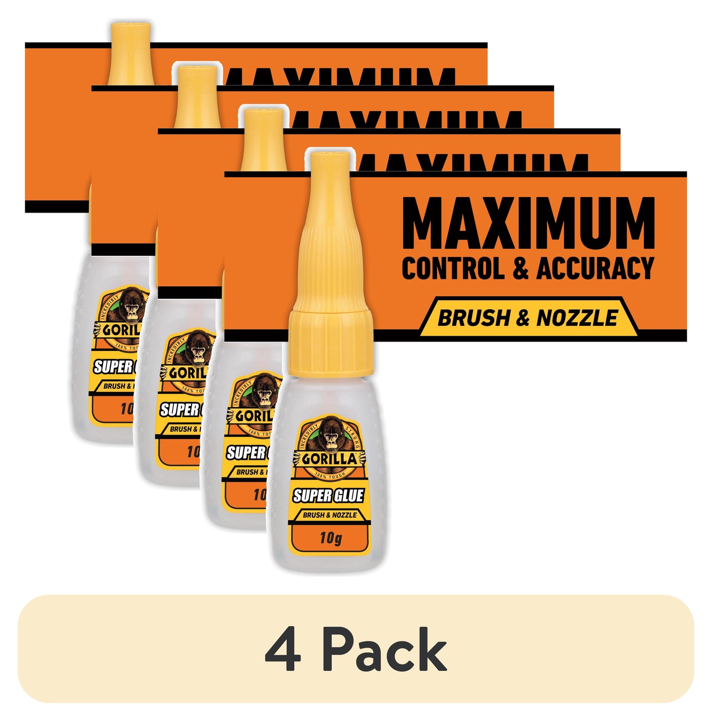 (4 pack) Gorilla Super Glue Brush & Nozzle 10g - Fast Drying Impact Tough Adhesive