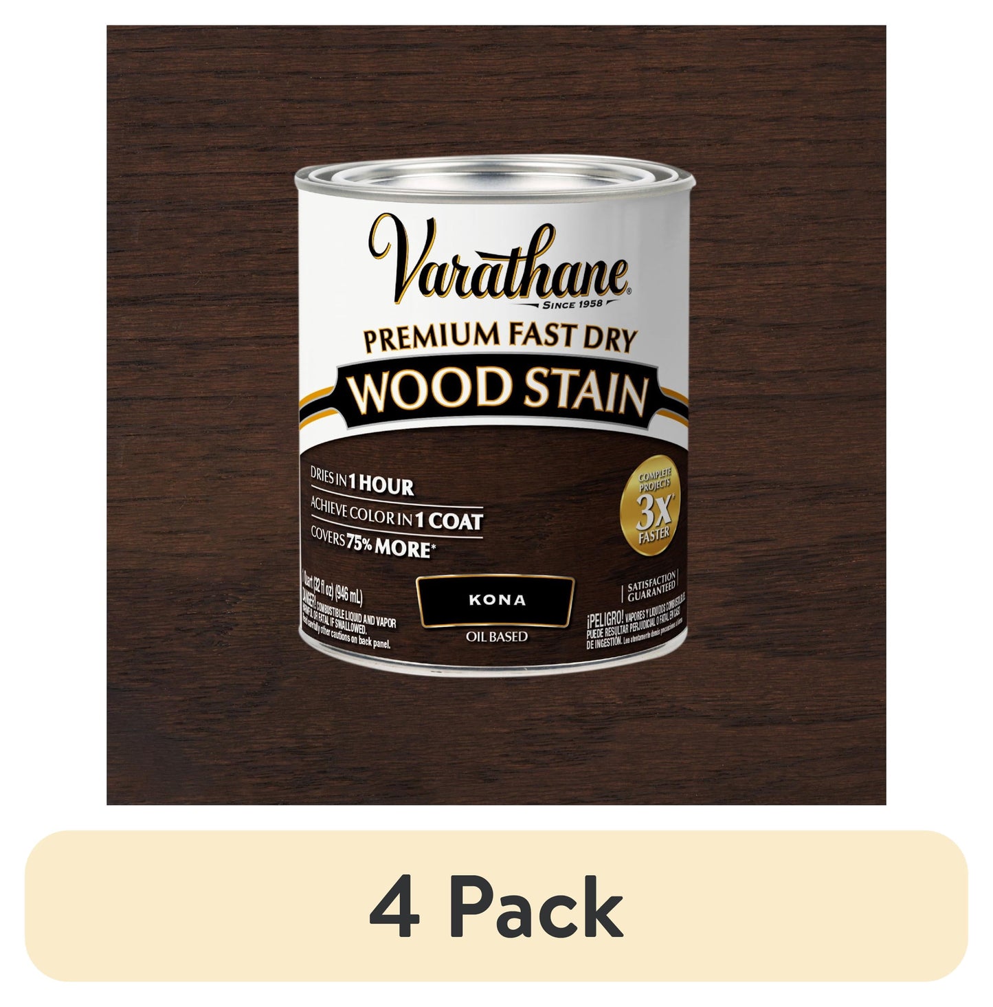 (4 pack) Kona, Varathane Premium Fast Dry Wood Stain-262010, Quart