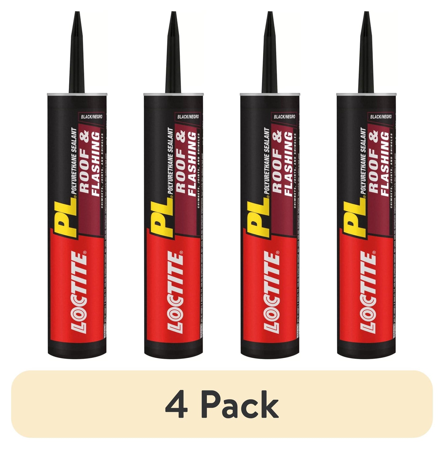 (4 pack) Loctite Pl Polyurethane Sealant Roof and Flashing, Pack of 1, Black 10 fl oz Cartridge