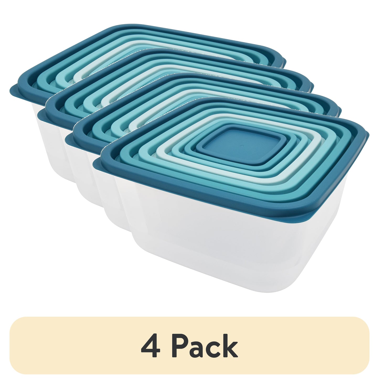 (Paquete de 2) Juego de Almacenamiento de Alimentos de Plástico de 14 Piezas Color Verde Azulado Mainstays, Degradado Verde Azulado, Uso Ideal para Preparación de Comidas y Cocción por Lotes
