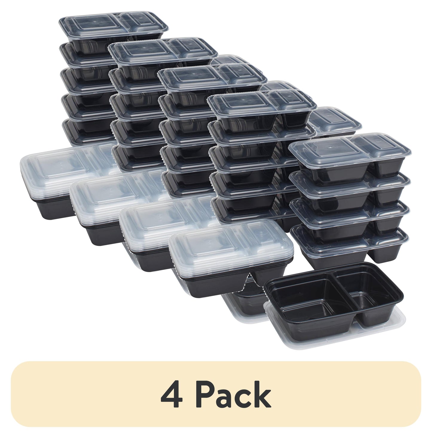 (4 pack) Mainstays Paquete de 15 Recipientes para Preparación de Comidas con 2 Compartimentos para Almacenamiento de Alimentos