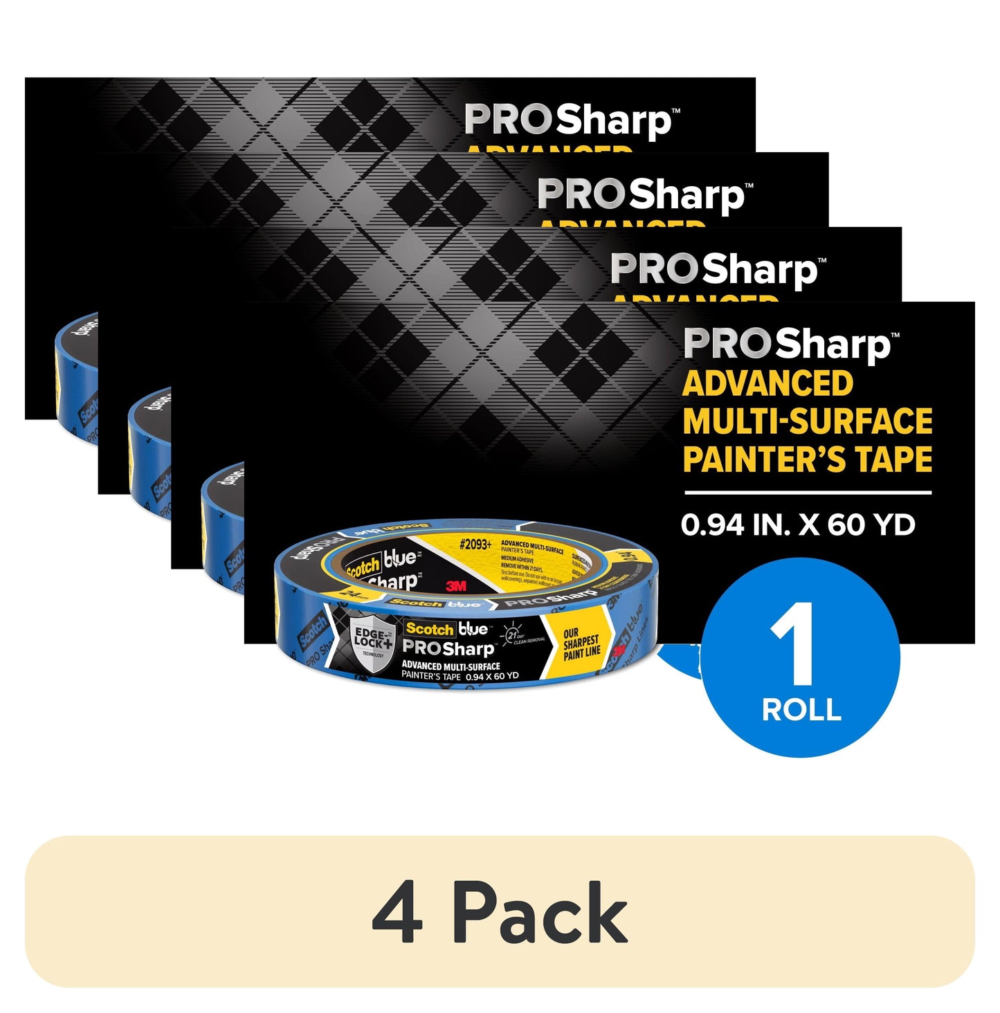 (4 pack) ScotchBlue PROSharp Painter's Tape, Blue, 0.94 in x 60 yd, 1 Roll