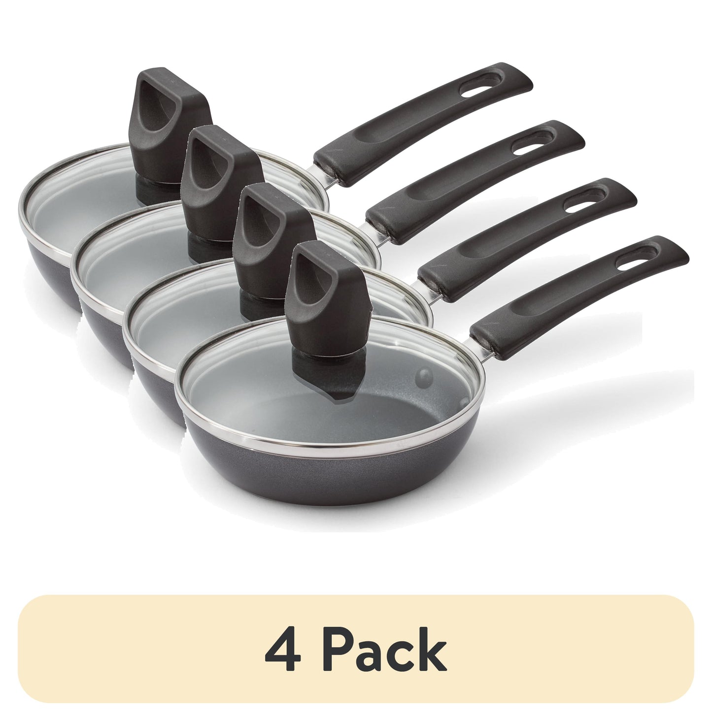 (4 pack) T-fal Easy Care Nonstick Cookware, Covered One Egg Wonder Fry Pan, 4.5 inch, Black