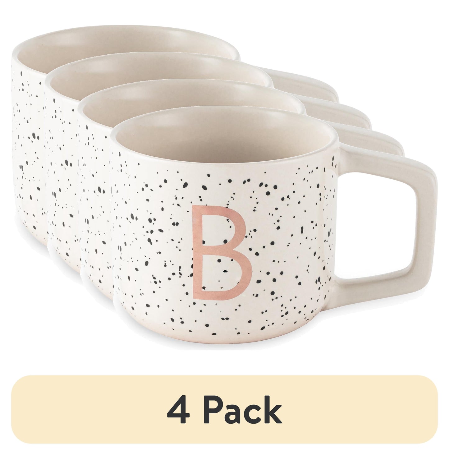 (Paquete de 4) Thyme & Table Taza de Cerámica Blanca con Monograma B de 13.5 fl oz