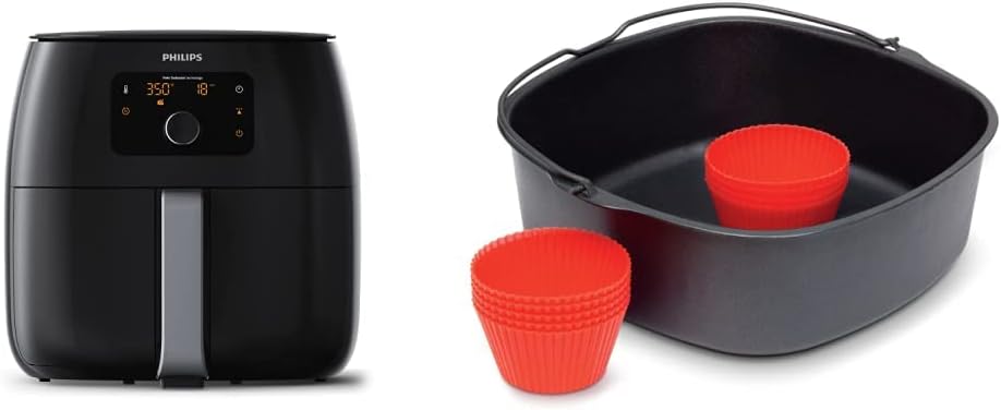 Philips Premium Airfryer XXL with Fat Removal Technology, 3lb/7qt, Black, HD9650/96 with Philips Kitchen Appliances Master Accessory Kit with Baking Pan and Silicone Muffin Cups, XXL models, Black