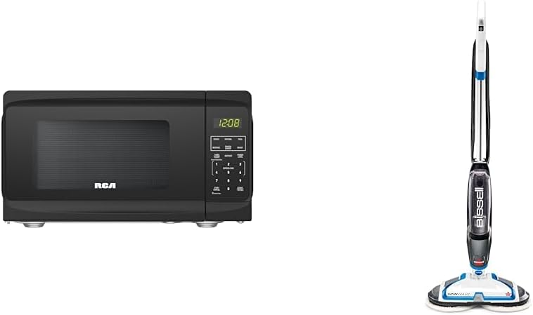 RCA RMW733-BLACK RMW733 0.7 Cu. Ft. Microwave, Black & Bissell Lightweight SpinWave Expert Hard Floor Spin Mop, 20393,White/Black