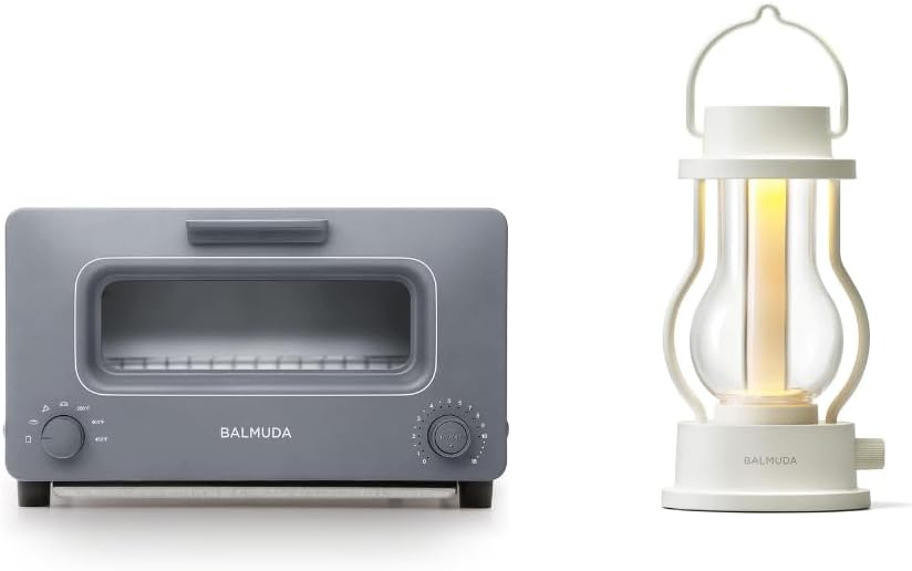 BALMUDA Combo Pack: The Toaster Gray & The Lantern White | Steam Toaster & Rechargeable LED Lantern