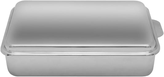 Lindy's Stainless Steel 9 X 13 Inches Covered Cake Pan with Stainless Steel Lid, Deep Pan for Baking Cakes, Breads, Casseroles, Fish, Vegetables and More