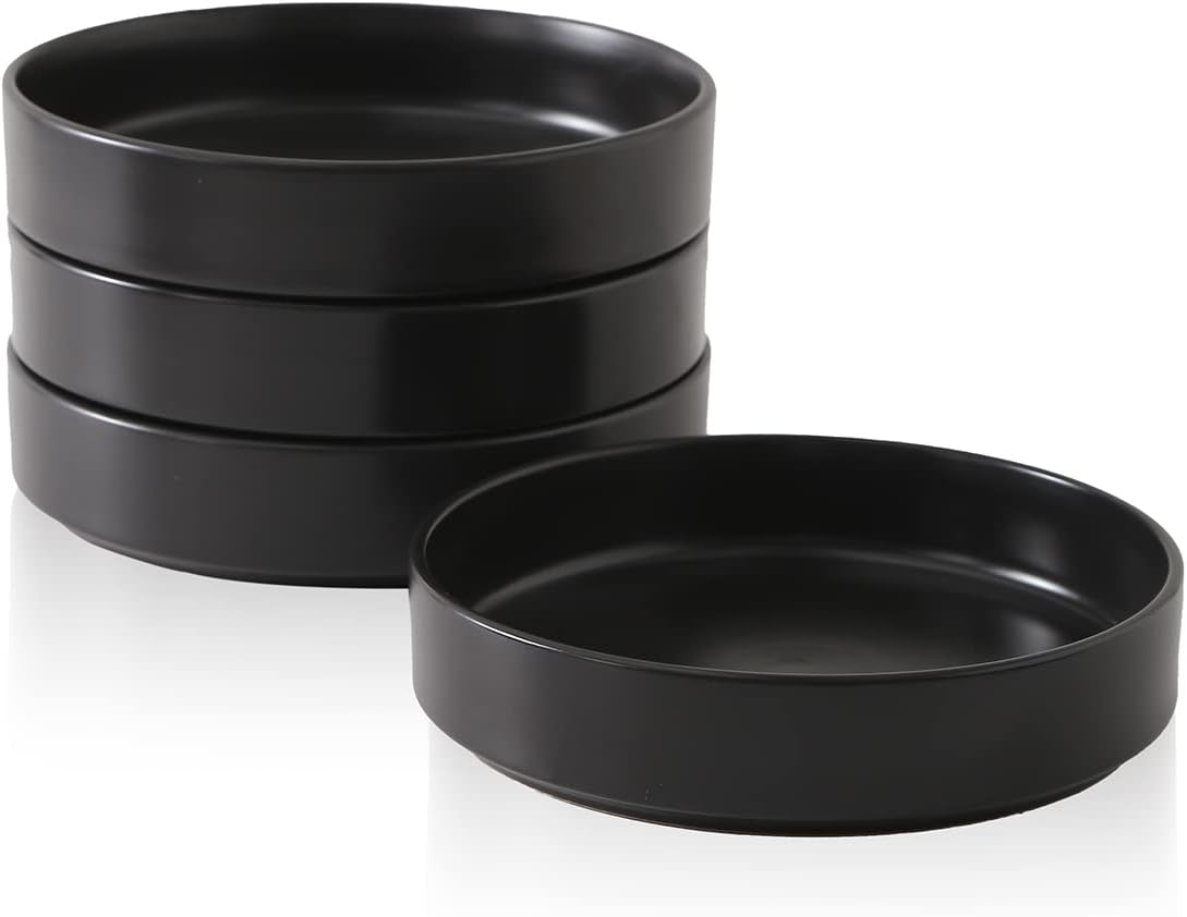 Stone Lain Celina Stoneware Bowl Set, 4-Piece Pasta Bowls for Kitchen, Ceramic Serving for Ramen, Fruit, Cereal, Dinner - Microwave & Dishwasher Safe, Black
