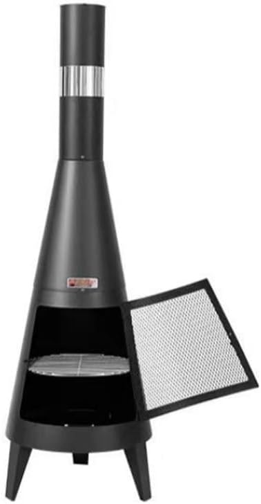 Modern Chiminea Outdoor Fireplace with Chimney, Cold-Rolled Steel Patio Fire Pit with Mesh Door, Burning Fireplace for Heating and Cooking for Backyard, Patio
