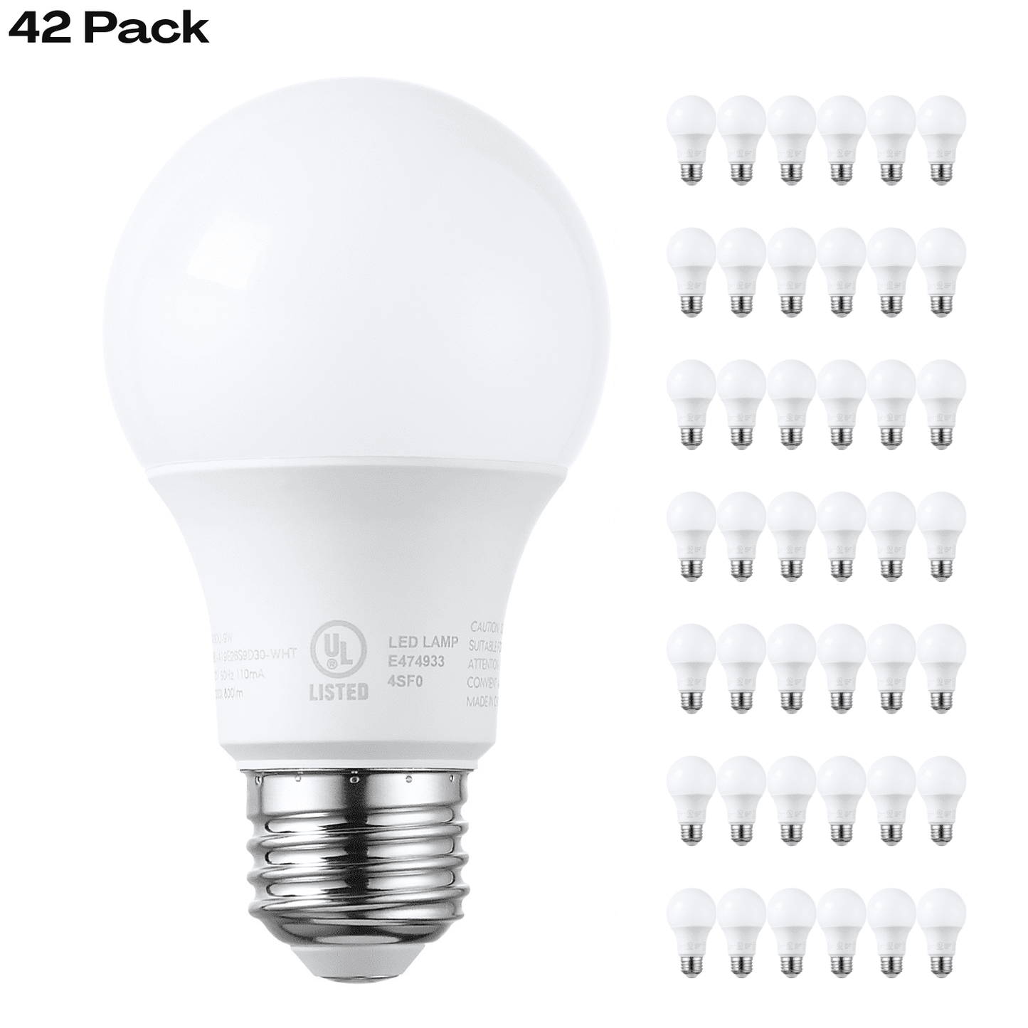 42 Pack A19 LED Light Bulbs 60W Equivalent, UL Listed, Dimmable, E26 Standard Base, Flicker Free