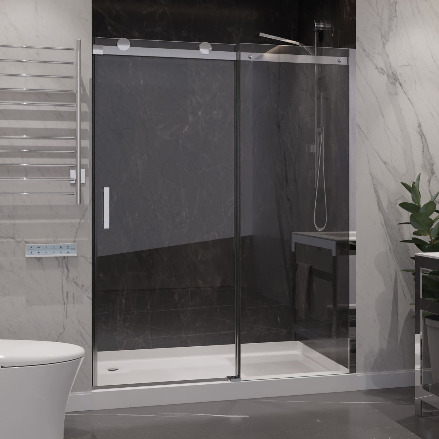 ANZZI Rhodes Polished chrome 60-in W x 76-in H Frameless Clear Glass Sliding Shower door