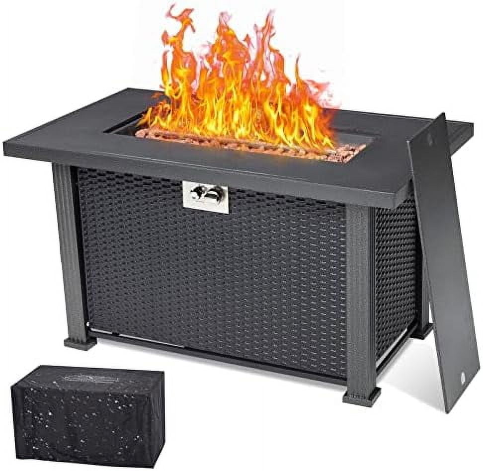 44 Inch Gas Fire Pit Outdoor Firepit Table, 50000BTU Rectangle Propane Fire Table with Cover & Rain Cover for Outside Garden Backyard Deck Patio, CSA Certification,Black
