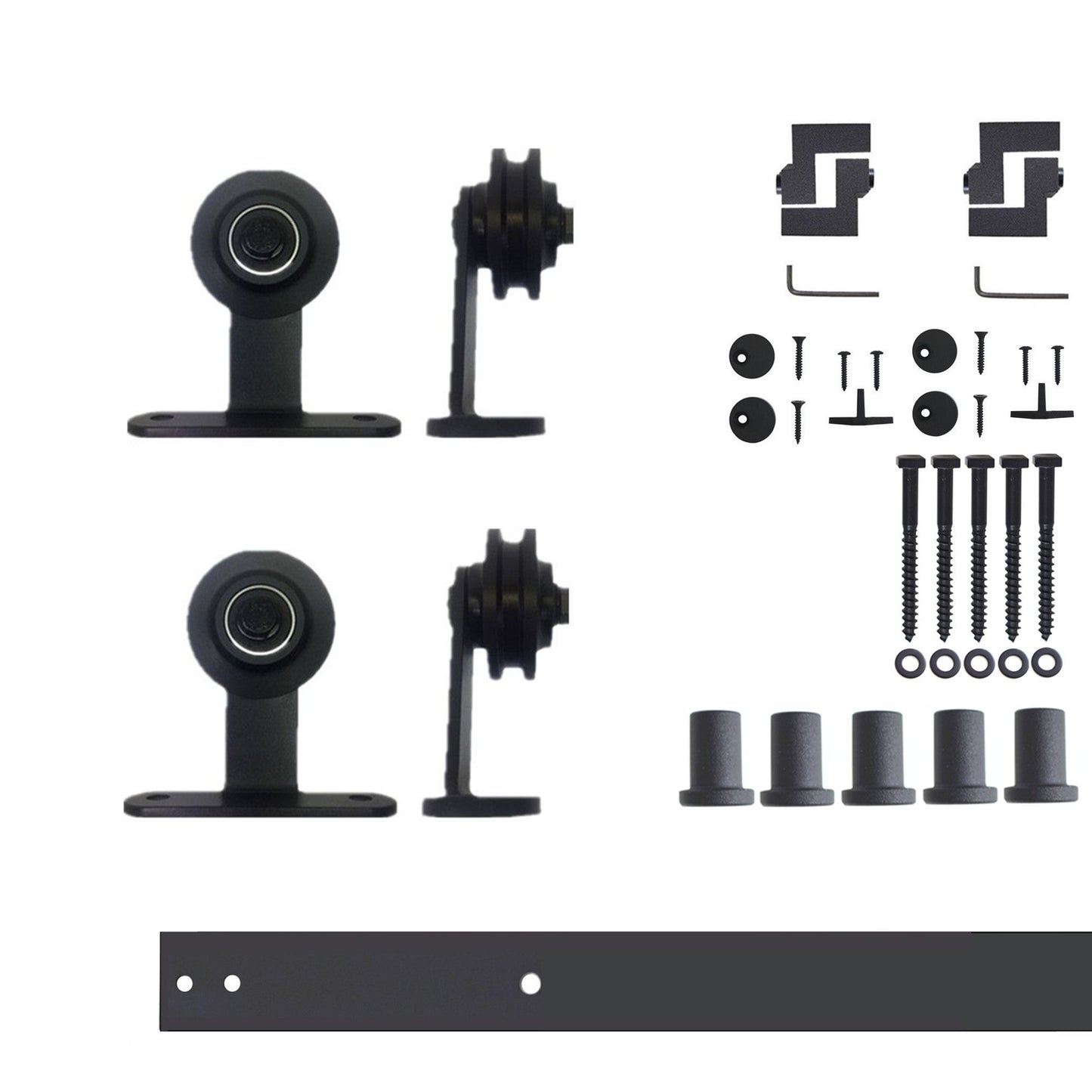 HOMACER 84-in Rustic Black Indoor Top Mount Double Barn Door Hardware Kit DZ2TGH084C