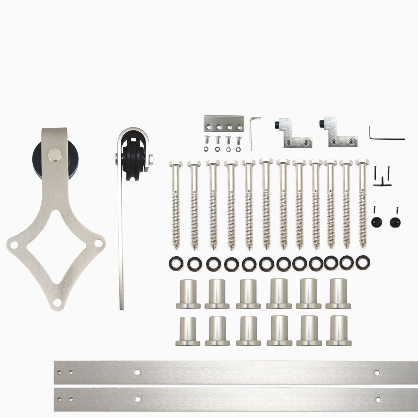 HOMACER 192-in Brushed Nickel Indoor Diamond Single Barn Door Hardware Kit LX1DNZ192C