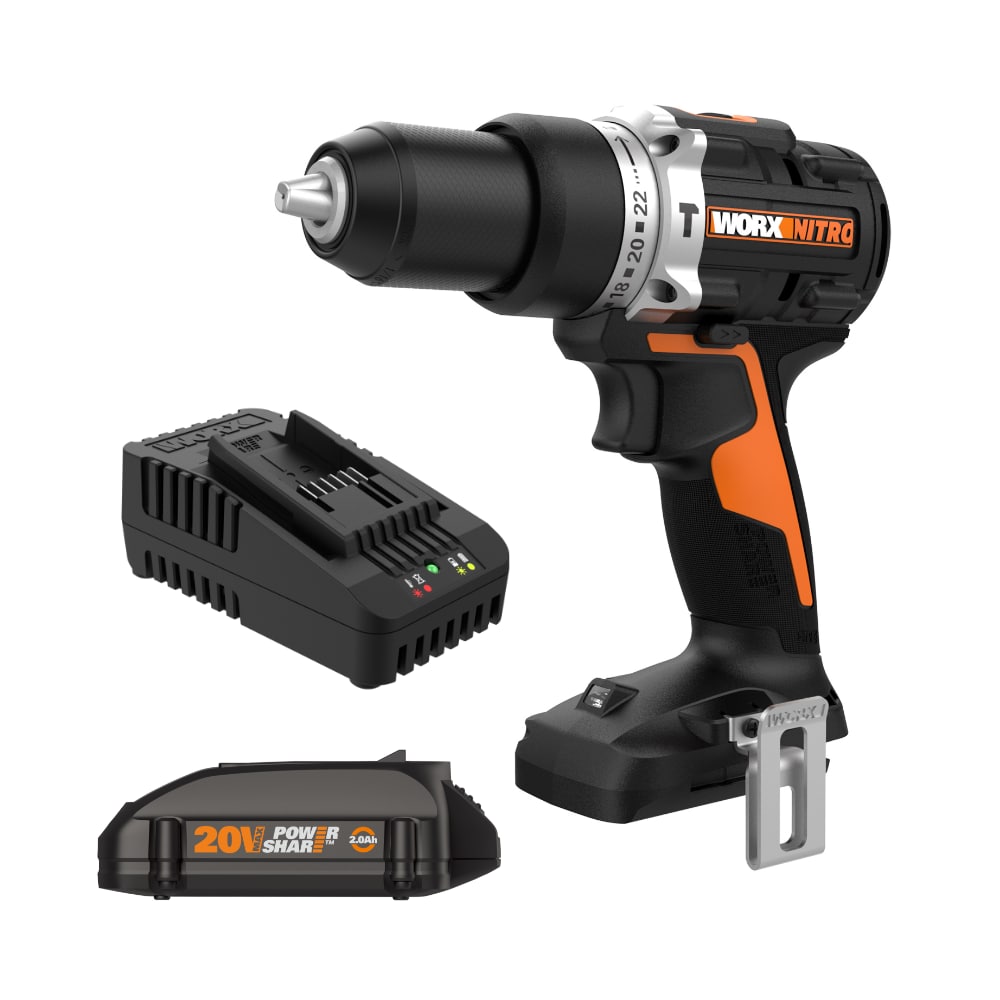 WORX Nitro Power Share 1/2-in 20-volt 2-Amp Variable Brushless Cordless Hammer Drill (1-Battery Included) WX352L
