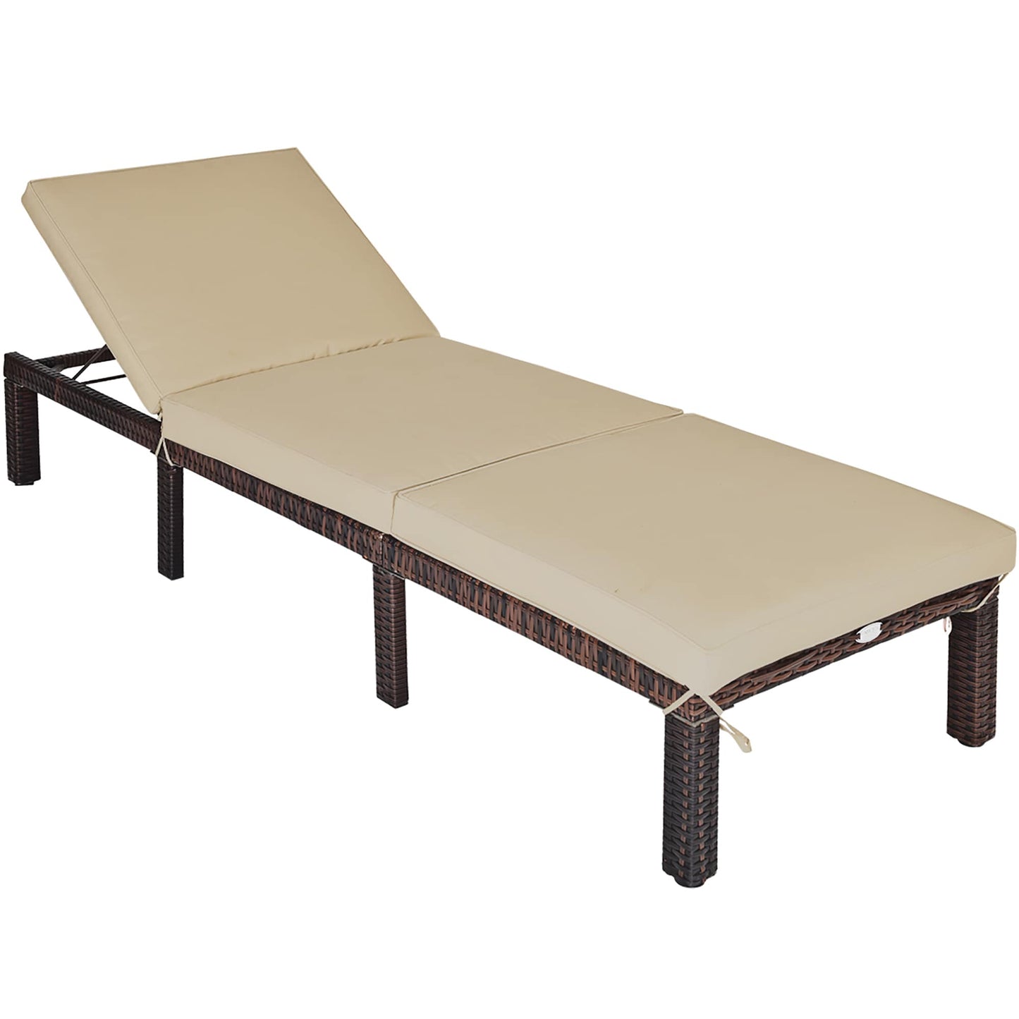 Costway Rattan Brown Steel Frame Stationary Chaise Lounge Chair with Brown Cushioned Seat