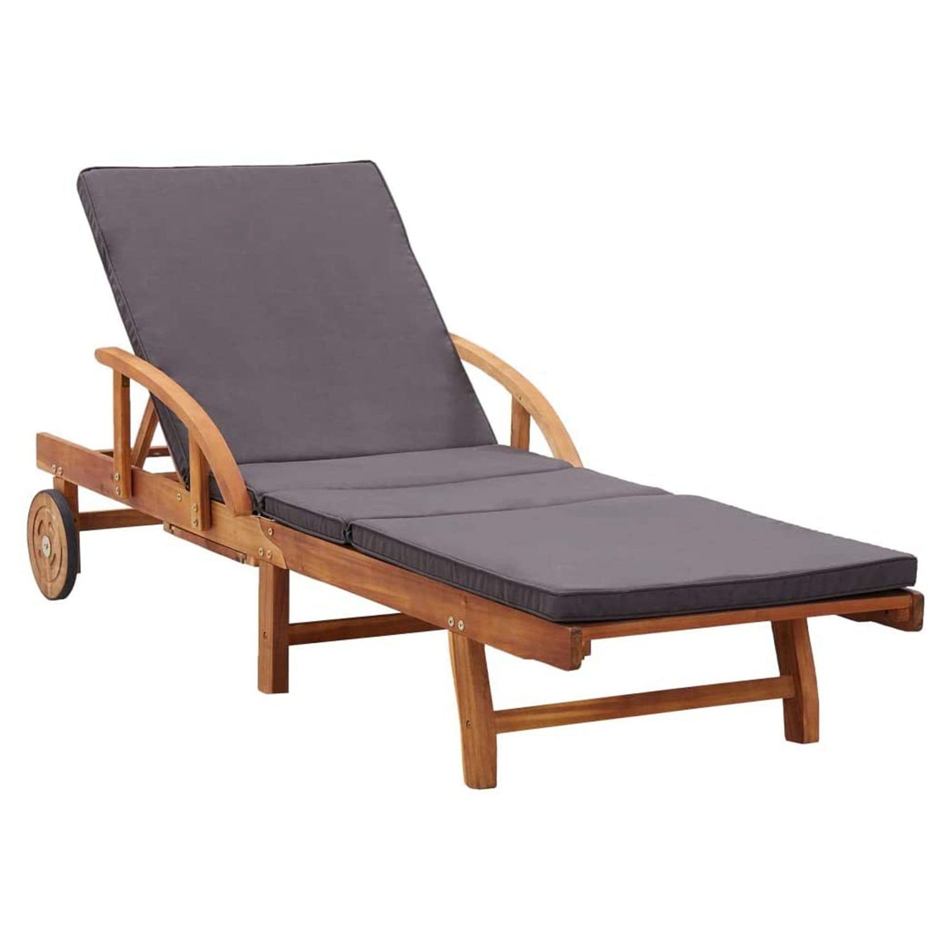 VEIKOUS Teak Wood Frame Stationary Chaise Lounge Chair with Brown Cushioned Seat