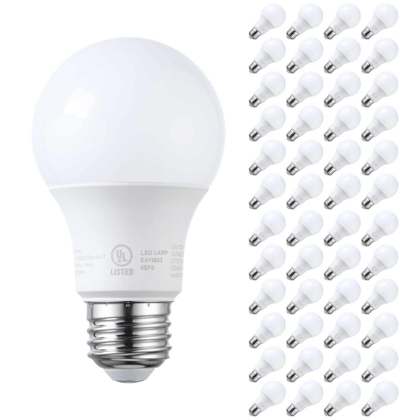 48 Pack A19 LED Light Bulbs 60W Equivalent, UL Listed, Dimmable, 5000K Daylight, E26 Standard Base, Flicker Free
