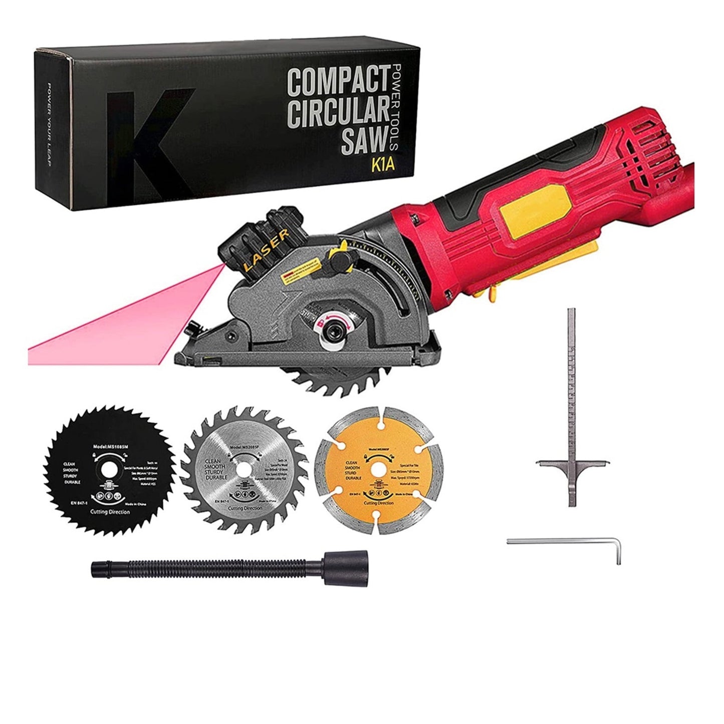 480W Mini Electric Circular Saw 3700RPM 85mm With Guide Scale Ruler Vacuum Port 3 Blades Handheld Electric Saw for Cutting