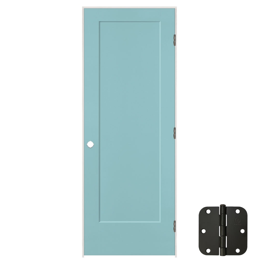 Masonite 30-in x 80-in Sea Mist Solid core 1-panel square Left hand Smooth Prefinished Molded composite Flat Jamb Single Prehung Interior Door