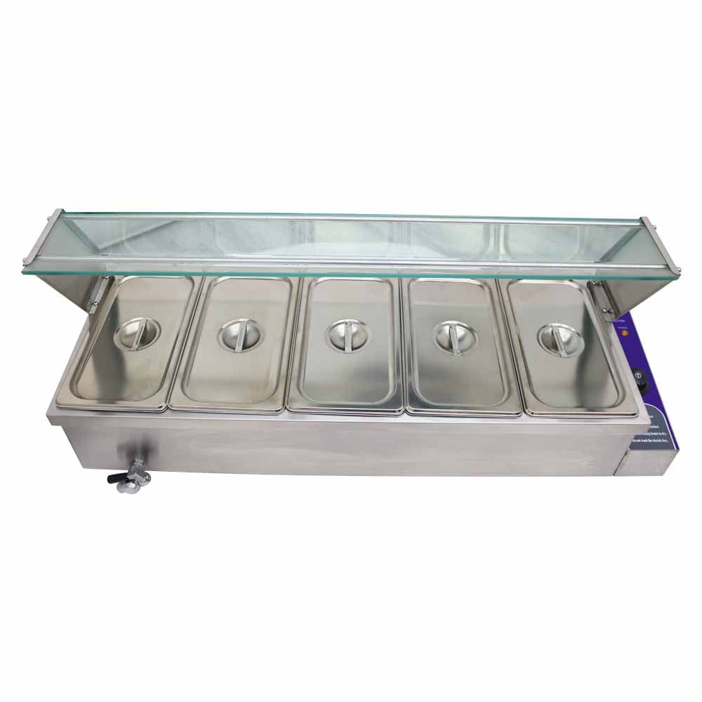 5 Pot Electric Food Soup Warmer Commercial Buffet Food Warmer Restaurant Canteen Food Heater Single Row Glass Shield 110V