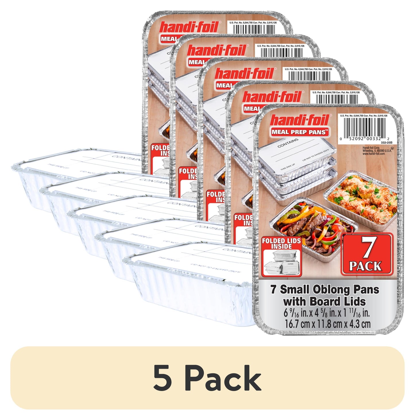 (5 pack) Handi-Foil Bandeja de Aluminio para Preparación de Comidas con Tapas Plegadas, 6.6" x 4.6", (7 pack)