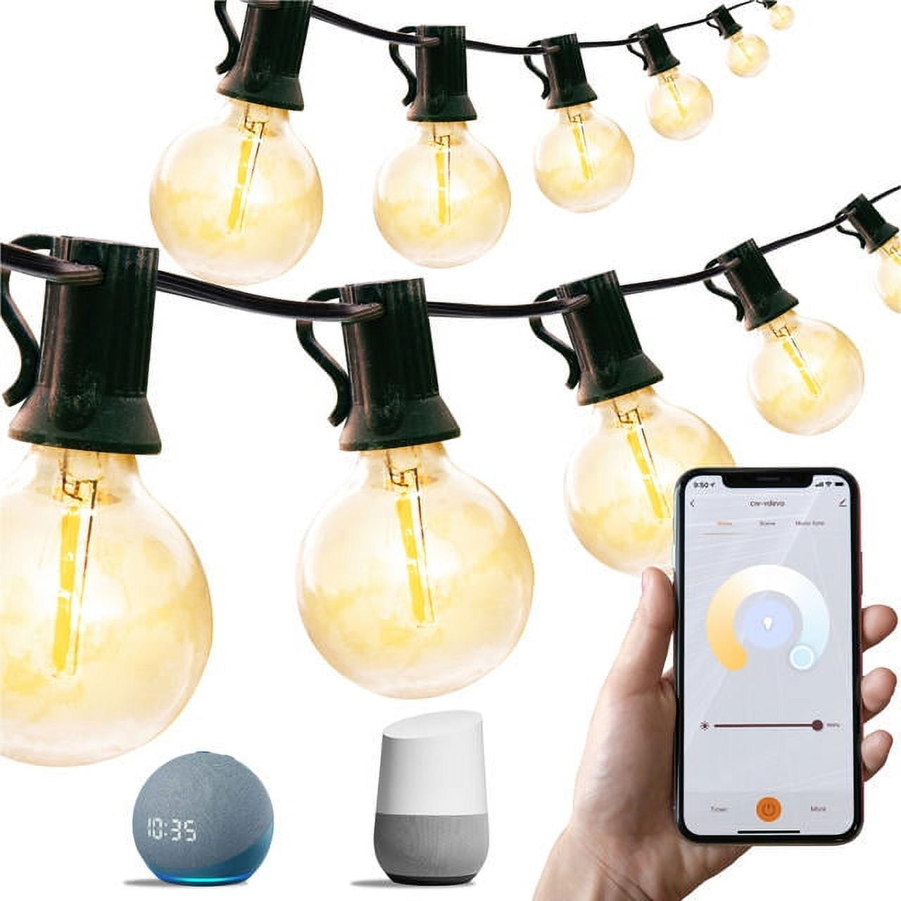 50ft. Smart LED Outdoor String Lights, Smart Life App, Works with Alexa, Google Assistant, IFTTT, Dimmable Outdoor Patio Accessories Sync to Music Lights