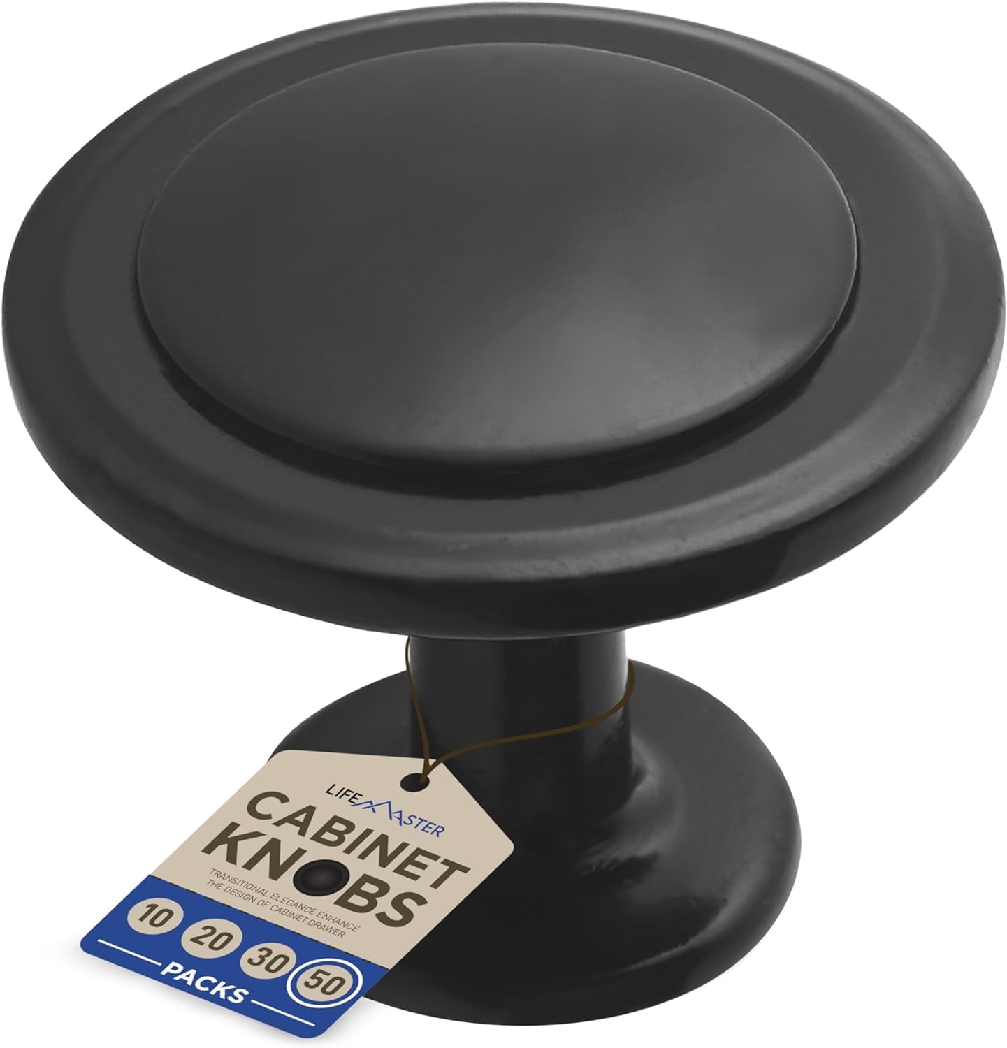 50pcs Matte Black Cabinet Knobs – 1-1/4†Modern Drawer Pulls, Durable Zinc Alloy Handles with Short & Adjustable Screws for Kitchen, Dresser, Cabinets