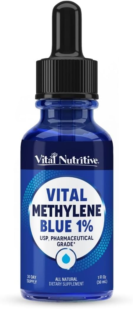 Vital Methylene Blue Drops 1% – Pharmaceutical Grade Methylene Blue for Humans, Supports Cellular Energy & Cognitive Function, Vegan, Non-GMO – 1 fl oz (30 mL)