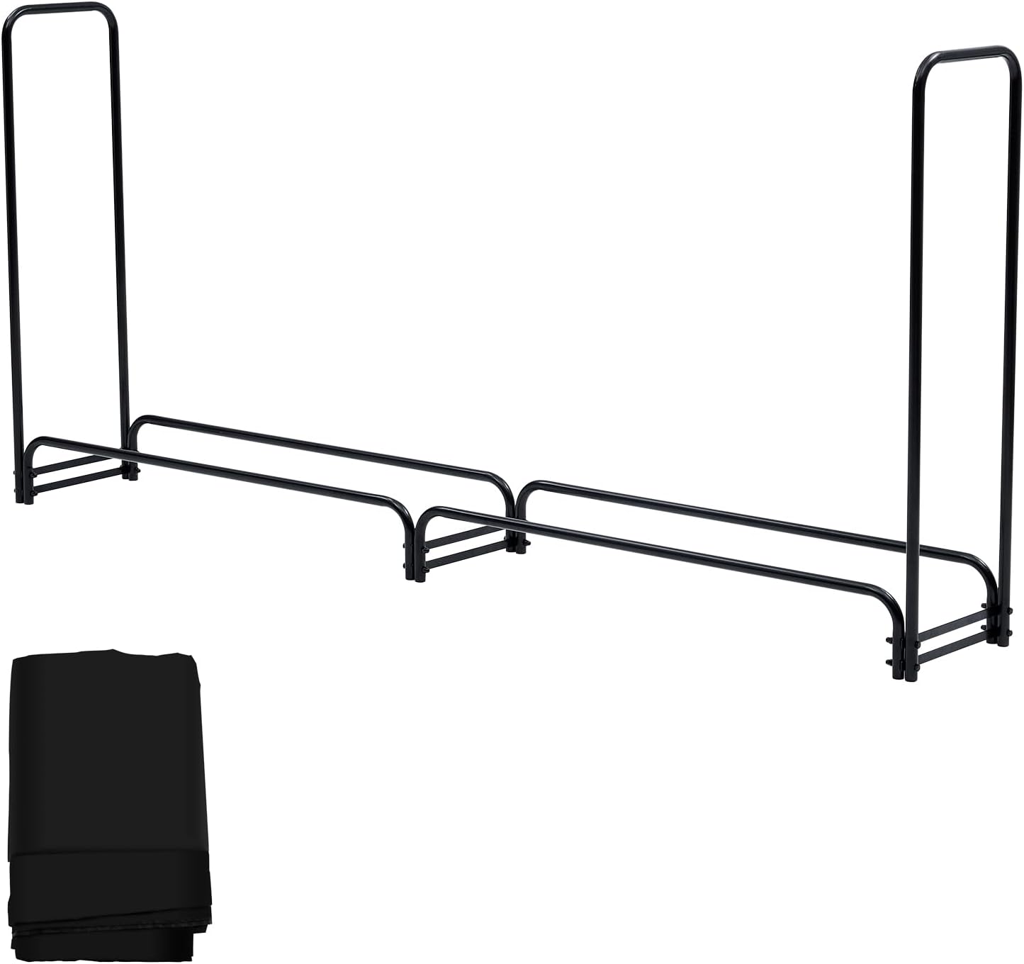 8.5FT Heavy Duty Firewood Rack Holder with Waterproof Cover,880LBS Load Weight, Rust-Resistant Steel Construction and Elevated Design for Outdoor Wood Storage,Black