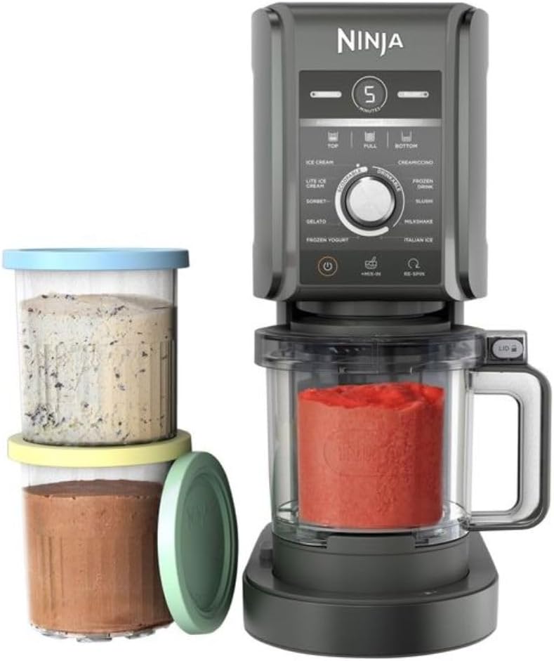 Ninja CREAMi Deluxe 11-in-1 Ice Cream and Frozen Drink Maker, 24 Ounce Capacity, Black, Large, Black/gray
