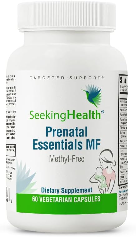 Seeking Health Prenatal Essentials Methyl-Free, Folate, Vitamin B12, Methylation Support, Multivitamin to Support Fertility, Conception, Pregnancy and Breastfeeding, Vegetarian (60 Capsules)