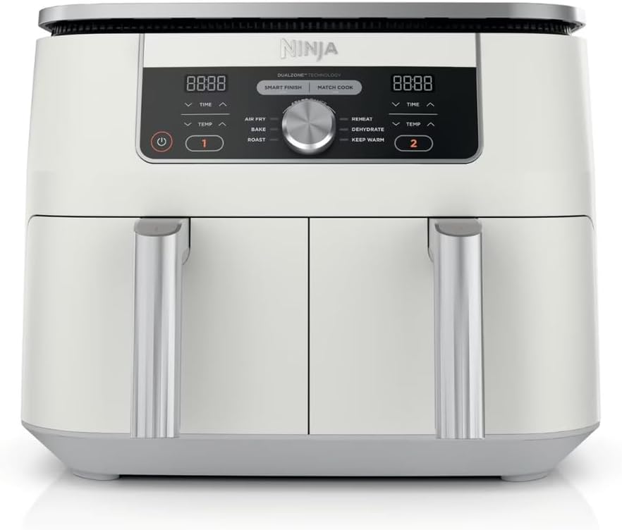 New Ninja Foodi 6-in-1, 8-Quarts, 2-Baskets Air Fryer with DualZone Technology 2025, Smart Finish, Perfect for Holiday & Family Meals, Color White